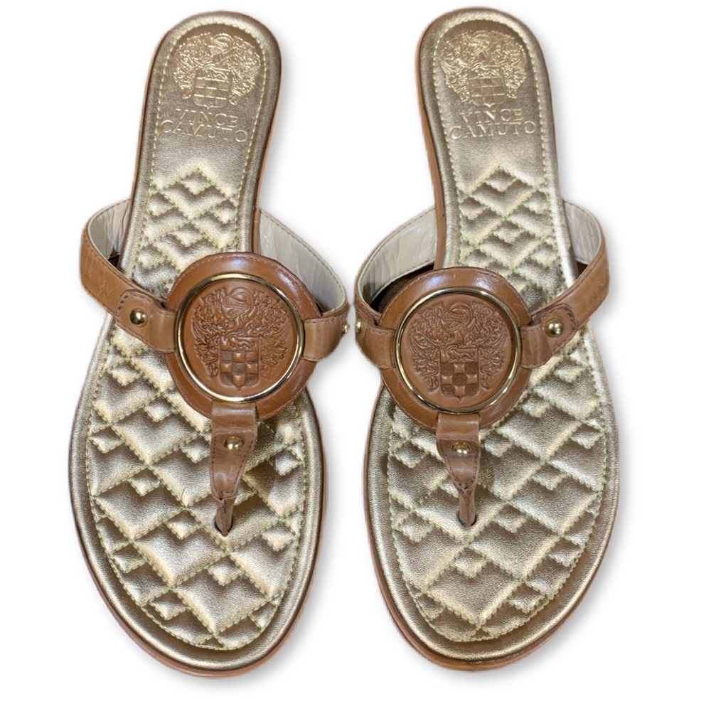 Vince Camuto Sandals Gold Brazilian Leather size 8